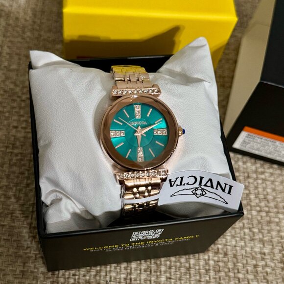 Invicta Wildflower Watch Rose Gold 30mm Teal Dial Crystal Accents NWT Box main image 4